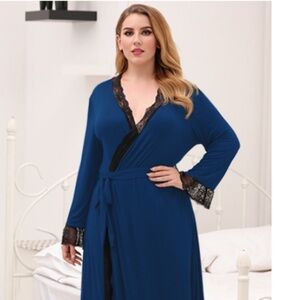 Celkuser Womens Plus Size Lace Edge Robe